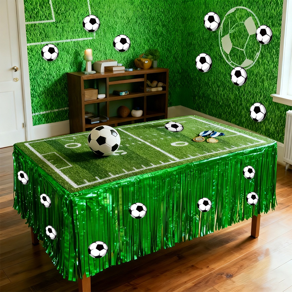 Party Games At Wedding - Groene folie tafelrok en 10 voetbalstickers